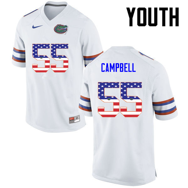 Youth Florida Gators #55 Kyree Campbell College Football USA Flag Fashion Jerseys-White